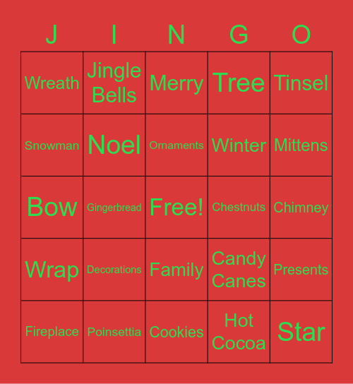 Holiday Jingo Bingo Card