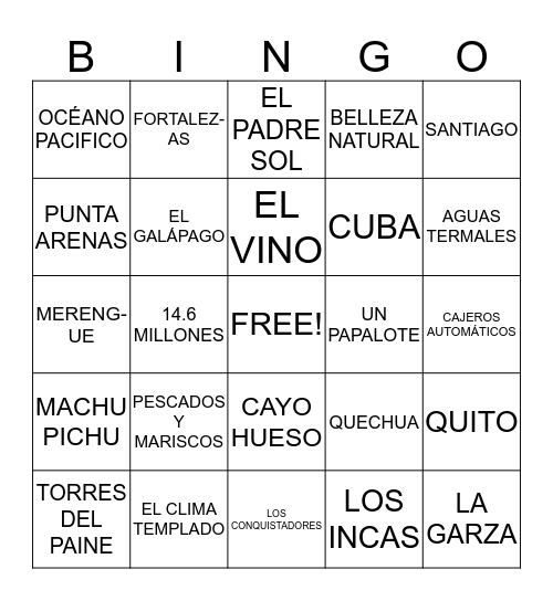 Bingo Español Bingo Card