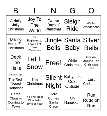 Holiday Music Bingo Card