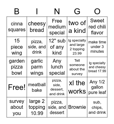 Marco's Bingo Card
