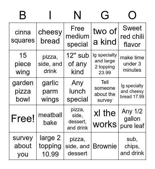 Marco's Bingo Card