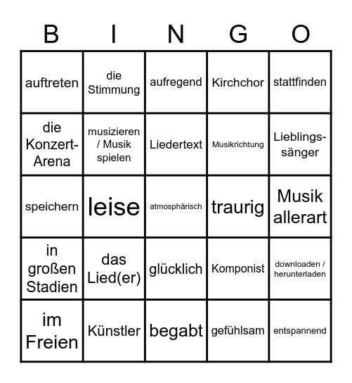 Thema: Musik Bingo Card