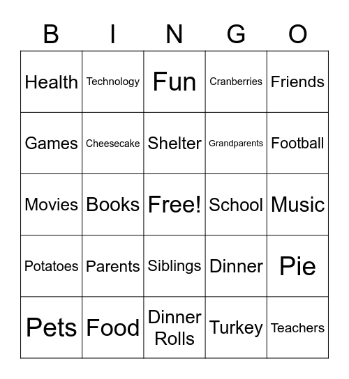 Thankfuls Bingo Card