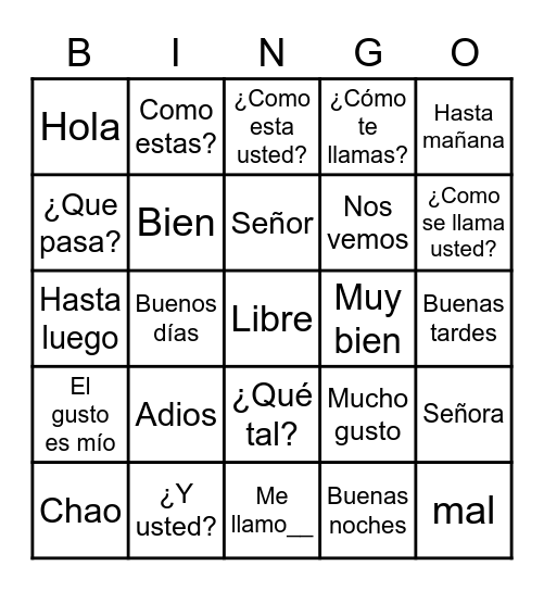 Saludos y Despedidos Bingo Card