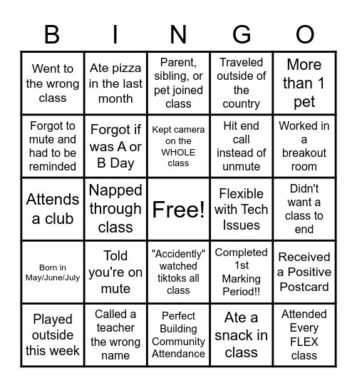 eLearing BINGO Card