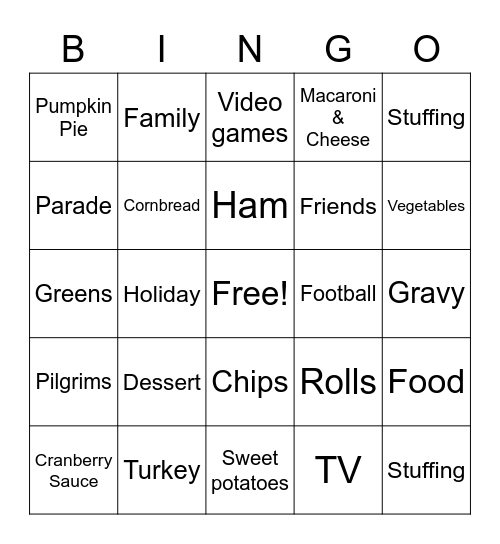 Thanksgiving Bingo Card