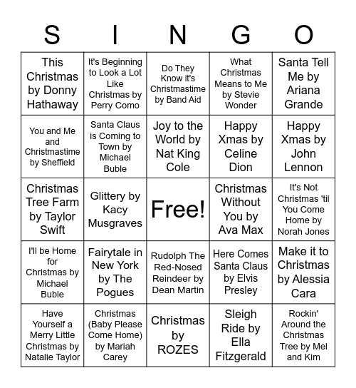 Christmas Singo 2020 Bingo Card