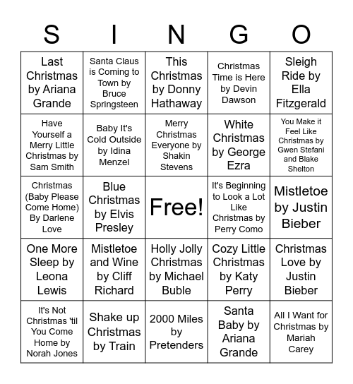 Christmas Singo 2020 Bingo Card