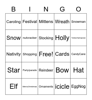 Hallmark Christmas Movies Bingo Card