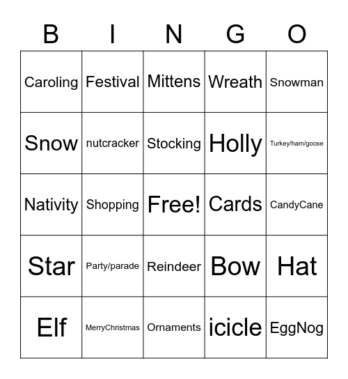 Hallmark Christmas Movies Bingo Card