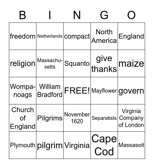 Pilgrim BINGO Card
