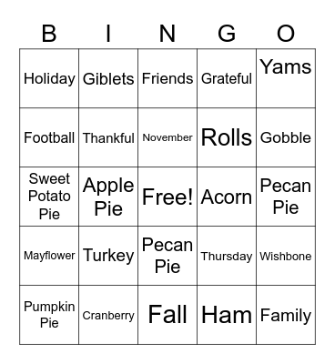 Thanksgiving Bingo Card