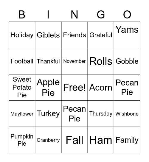 Thanksgiving Bingo Card