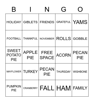 Thanksgiving Bingo Card