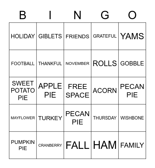 Thanksgiving Bingo Card