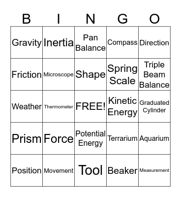 Science Review 5.6D, 5.4A Bingo Card