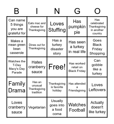 Thanksgiving! Bingo Card