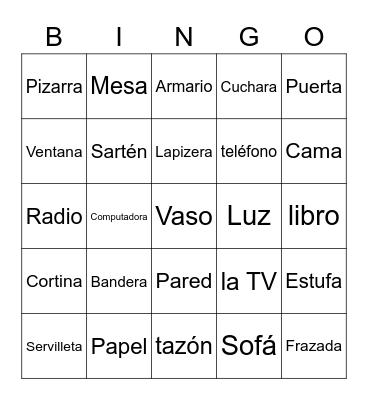 Objetos en el Cuarto Bingo Card