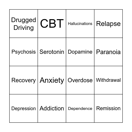 ADDICTION BINGO Card