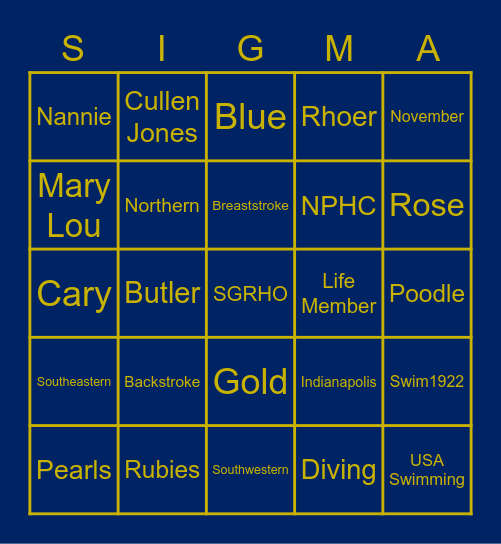 Swim1922 Bingo Card