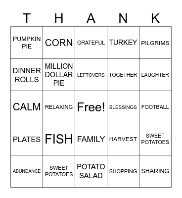 THANKSGIVING Bingo Card