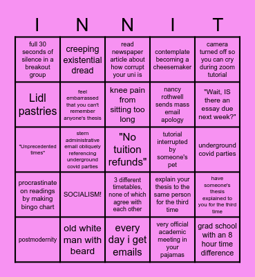 UoM Sociology 2020 Bingo Card