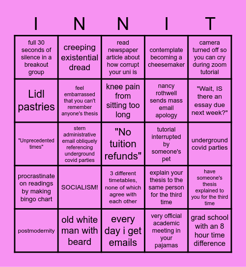 UoM Sociology 2020 Bingo Card