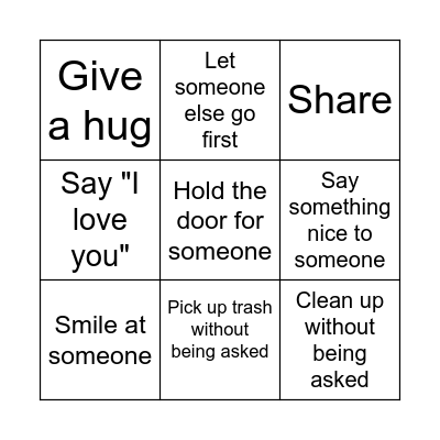 Acts of Kindness Bingo Card