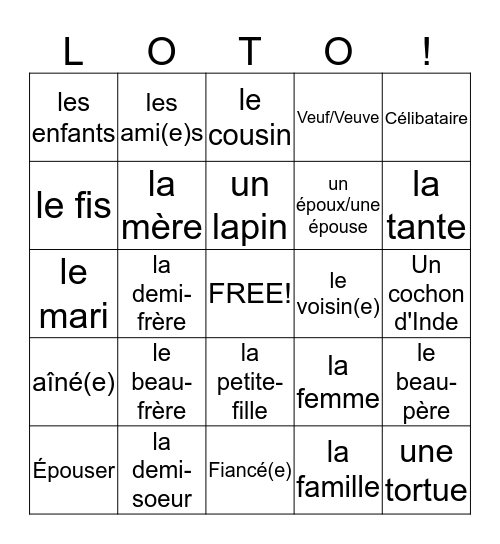 La famille Bingo Card