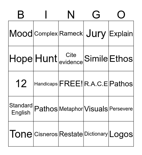 ELA Bingo Card