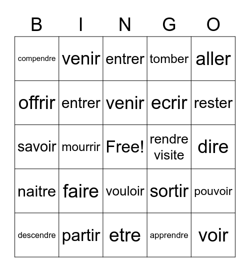 french bingo 11/23 Bingo Card