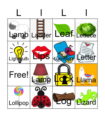 Letter L Bingo Card