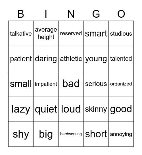 la personalidad + descripción física Bingo Card