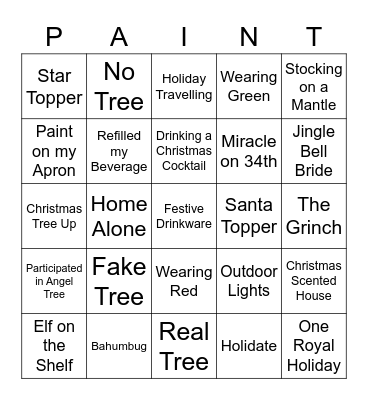 Paint n' Sip Bingo Card