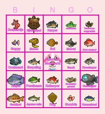 Animal Crossing Vissen Oktober Bingo Card