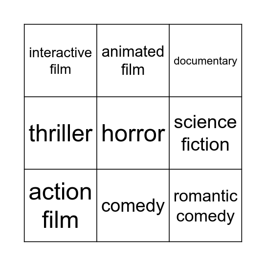 TYPES OF FILMS Bingo Card