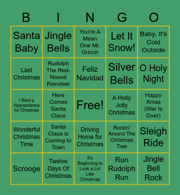 Holiday Music Bingo Card