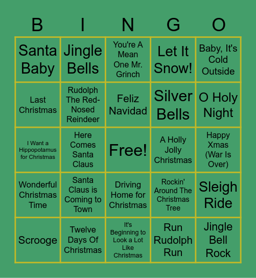 Holiday Music Bingo Card