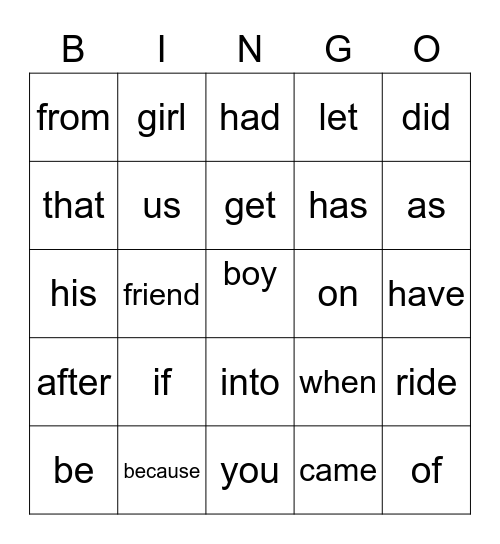 November Sight Words Bingo Card