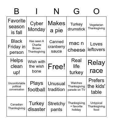 ToKen Thanksgiving Bingo Card