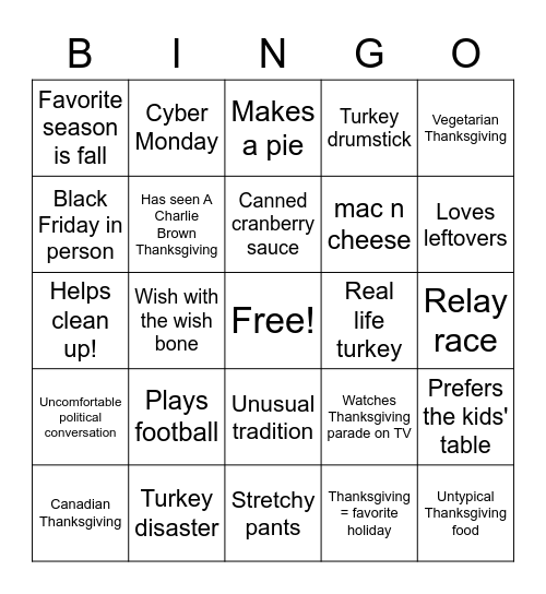 ToKen Thanksgiving Bingo Card