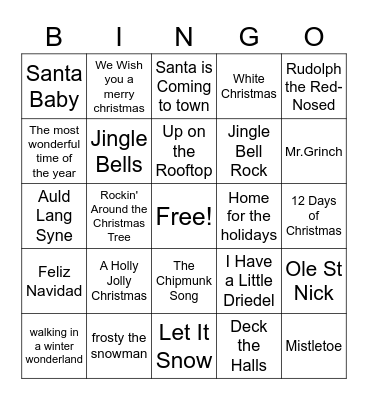 Holiday Music Bingo Card