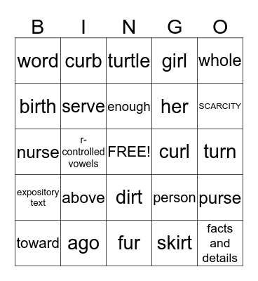 Scarcity Bingo Card