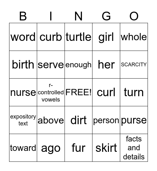 Scarcity Bingo Card