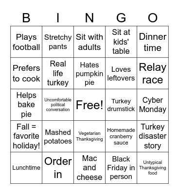 ToKen Thanksgiving Bingo Card