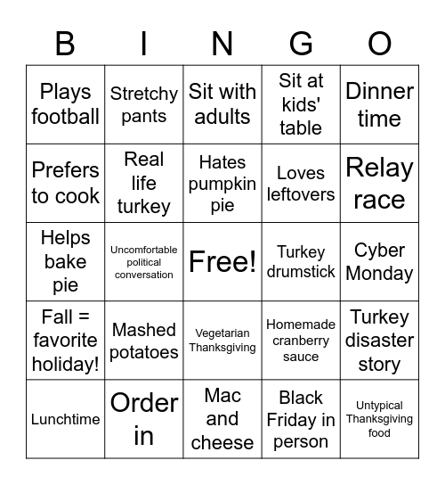 ToKen Thanksgiving Bingo Card