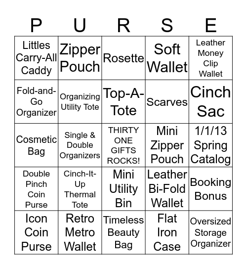 THIRTY ONE BINGO Card