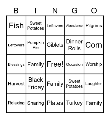 Thanksgiving Bingo Card