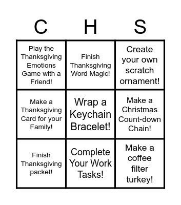 CHS Thanksgiving Bingo Card