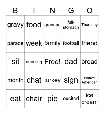 Thanksgiving Signs Bingo Card